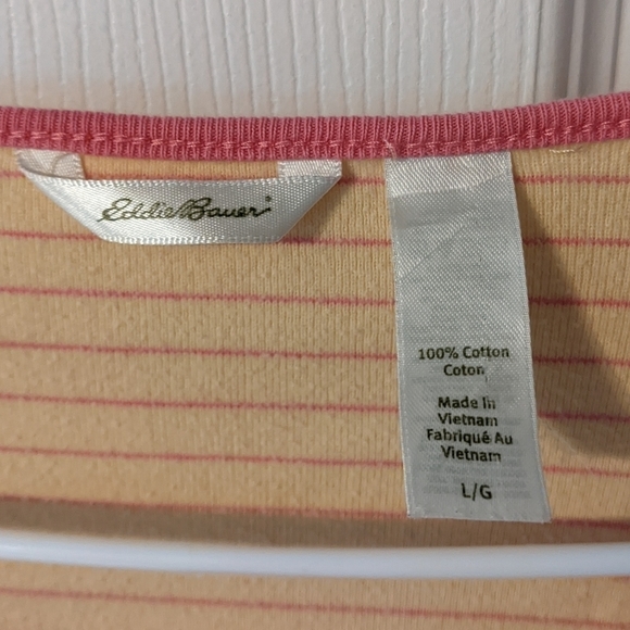 Eddie Bauer Peachy Pink Striped 100% Cotton Striped Long Sleeve Tee Size Large - Picture 2 of 4